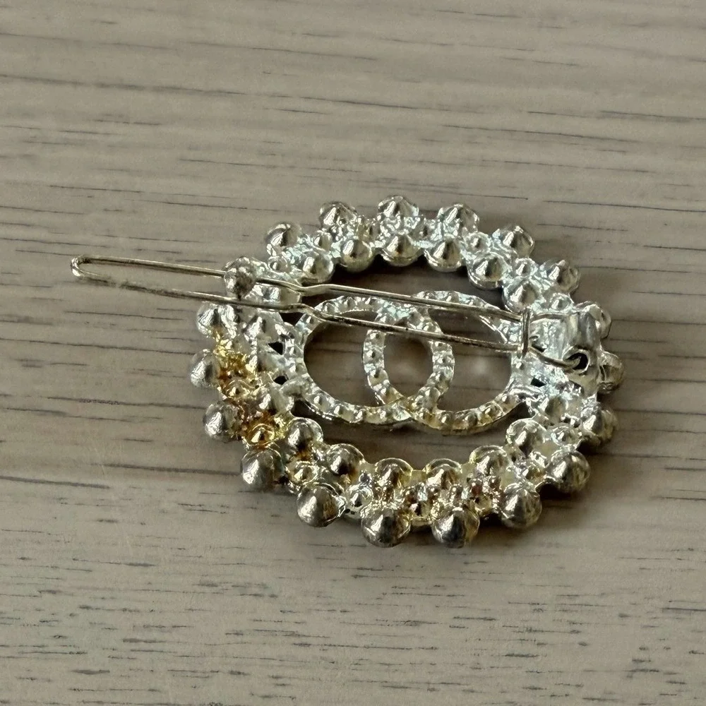 Silver Rhinestone Interlocking Circle Wreath Hair Clip Bobby Pin Slide Barrette